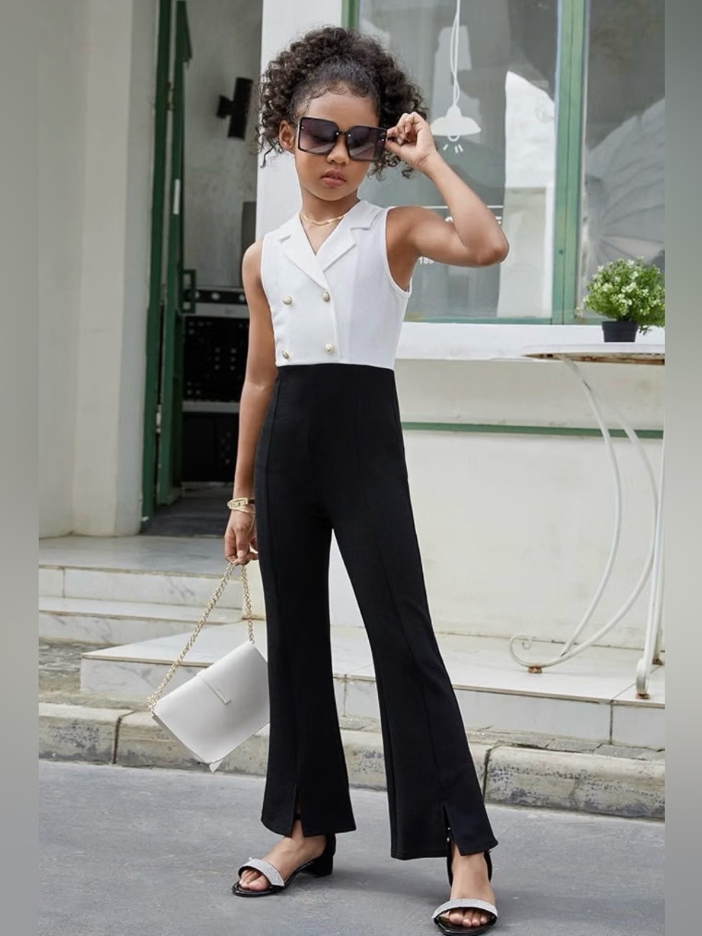 Girls Black & White Jumpsuit (size 8-9)
